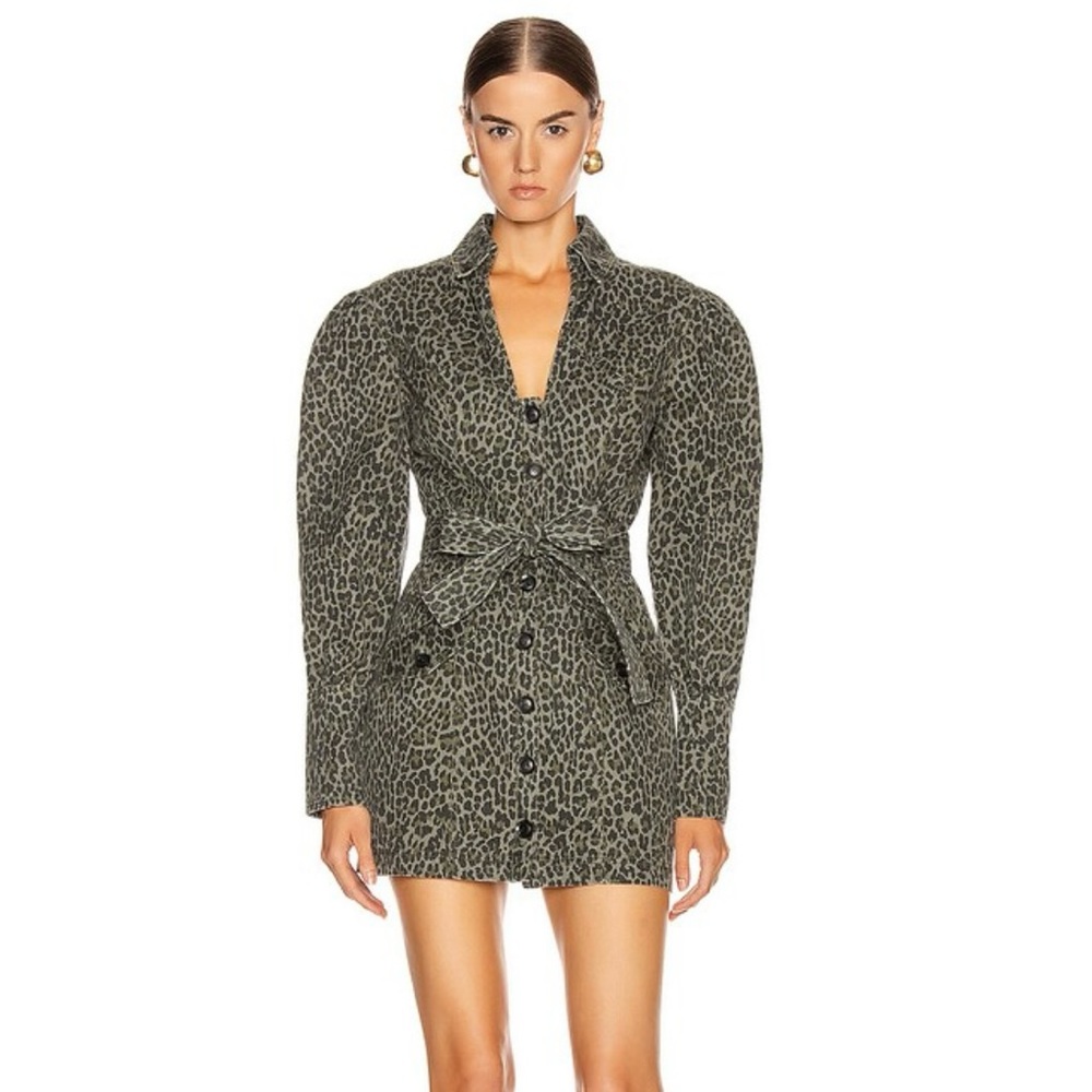 Marissa Webb mera leopard print canvas dress in military green size 6